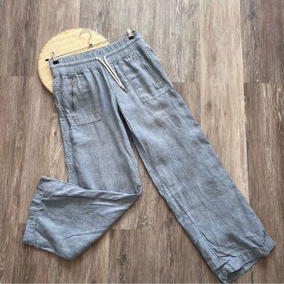 Athleta Cabo linen wide leg pants blue‎ women’s size 10 - Picture 3 of 10